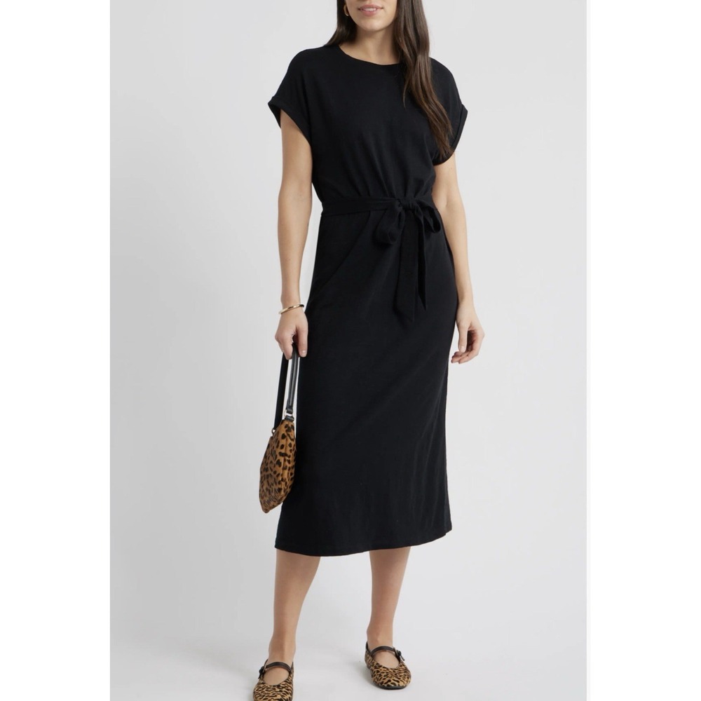 Caslon Twist Waist Organic Cotton Midi T-shirt Dress Black Size Large Gorpcore